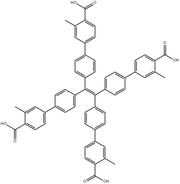 [1,1'-Biphenyl]-4-carboxylic acid, 4',4''',4''''',4'''''''-(1,2-ethenediylidene)tetrakis[3-methyl- 구조식 이미지