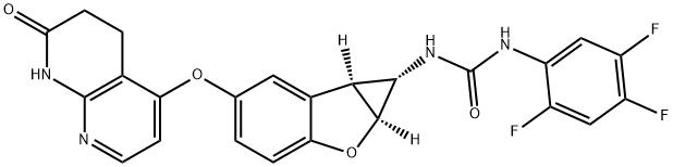 Urea, N-[(1S,1aS,6bS)-1a,6b-dihydro-5-[(5,6,7,8-tetrahydro-7-oxo-1,8-naphthyridin-4-yl)oxy]-1H-cyclopropa[b]benzofuran-1-yl]-N'-(2,4,5-trifluorophenyl)- 구조식 이미지