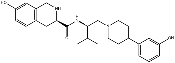 3-Isoquinolinecarboxamide, 1,2,3,4-tetrahydro-7-hydroxy-N-[(1S)-1-[[4-(3-hydroxyphenyl)-1-piperidinyl]methyl]-2-methylpropyl]-, (3R)- Structure