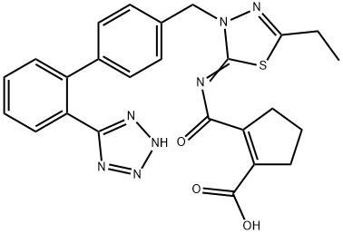 1-Cyclopentene-1-carboxylic acid, 2-[[[5-ethyl-3-[[2'-(2H-tetrazol-5-yl)[1,1'-biphenyl]-4-yl]methyl]-1,3,4-thiadiazol-2(3H)-ylidene]amino]carbonyl]- Structure