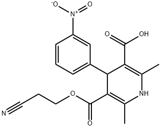3,5-Pyridinedicarboxylic acid, 1,4-dihydro-2,6-dimethyl-4-(3-nitrophenyl)-, 3-(2-cyanoethyl) ester 구조식 이미지