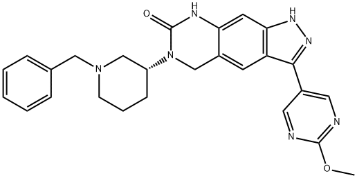 7H-Pyrazolo[4,3-g]quinazolin-7-one, 1,5,6,8-tetrahydro-3-(2-methoxy-5-pyrimidinyl)-6-[(3R)-1-(phenylmethyl)-3-piperidinyl]- 구조식 이미지