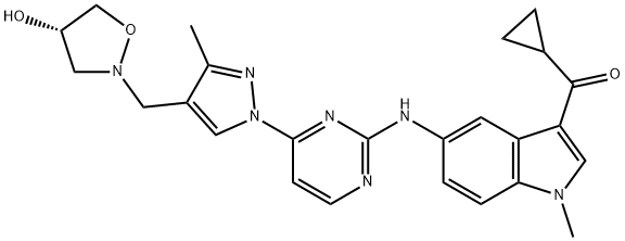 Methanone, cyclopropyl[5-[[4-[4-[[(4S)-4-hydroxy-2-isoxazolidinyl]methyl]-3-methyl-1H-pyrazol-1-yl]-2-pyrimidinyl]amino]-1-methyl-1H-indol-3-yl]- Structure