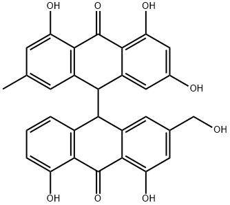 [9,9'-Bianthracene]-10,10'(9H,9'H)-dione, 2,4,4',5,5'-pentahydroxy-2'-(hydroxymethyl)-7-methyl- 구조식 이미지