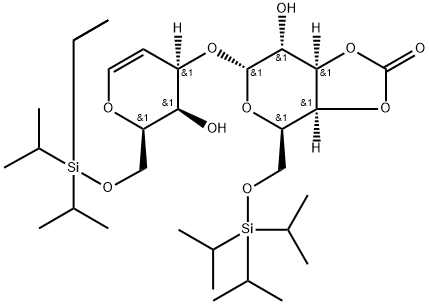 2,6-Anhydro-4-O-[3,4-O-carbonyl-6-O-[tris(1-methylethyl)silyl]-alpha-D-galactopyranosyl]-2-deoxy-6-O-[tris(1-methylethyl)silyl]-D-arabino-hex-5-enitol Structure