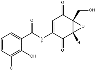 Benzamide, 3-chloro-2-hydroxy-N-[(1S,6R)-6-(hydroxymethyl)-2,5-dioxo-7-oxabicyclo[4.1.0]hept-3-en-3-yl]- Structure