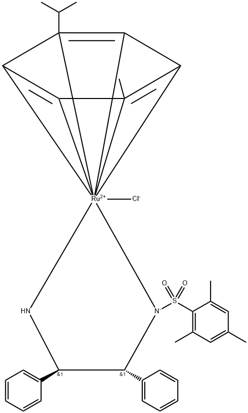 Chloro{[(1R,2R)-(+)-2-amino-1,2-diphenylethyl](2,4,6-trimethylbenzenesulfonyl)amido}(p-cymene)ruthenium(II) Structure