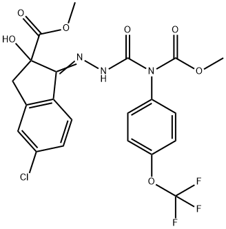 1H-Indene-2-carboxylic acid, 5-chloro-2,3-dihydro-2-hydroxy-1-[2-[[(methoxycarbonyl)[4-(trifluoromethoxy)phenyl]amino]carbonyl]hydrazinylidene]-, methyl ester Structure