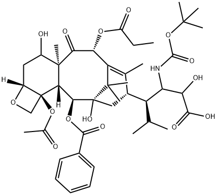 Hexanoic acid, 3-[[(1,1-dimethylethoxy)carbonyl]amino]-2-hydroxy-5-methyl-, (2aR,4S,4aS,6R,9S,11S,12S,12aR,12bS)-12b-(acetyloxy)-12-(benzoyloxy)-2a,3,4,4a,5,6,9,10,11,12,12a,12b-dodecahydro-4,11-dihydroxy-4a,8,13,13-tetramethyl-5-oxo-6-(1-oxopropoxy)-7,11-methano-1H-cyclodeca[3,4]benz[1,2-b]oxet-9-yl ester, (2R,3S)- Structure