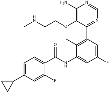 Benzamide, N-[3-[6-amino-5-[2-(methylamino)ethoxy]-4-pyrimidinyl]-5-fluoro-2-methylphenyl]-4-cyclopropyl-2-fluoro- Structure