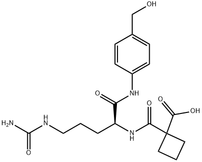 Cyclobutanecarboxylic acid, 1-[[[(1S)-4-[(aminocarbonyl)amino]-1-[[[4-(hydroxymethyl)phenyl]amino]carbonyl]butyl]amino]carbonyl]- Structure