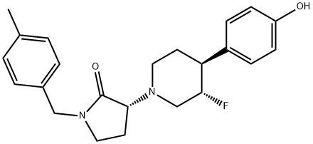 2-Pyrrolidinone, 3-[(3S,4S)-3-fluoro-4-(4-hydroxyphenyl)-1-piperidinyl]-1-[(4-methylphenyl)methyl]-, (3R)- Structure