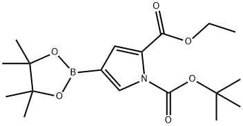 1H-Pyrrole-1,2-dicarboxylic acid, 4-(4,4,5,5-tetramethyl-1,3,2-dioxaborolan-2-yl)-, 1-(1,1-dimethylethyl) 2-ethyl ester Structure