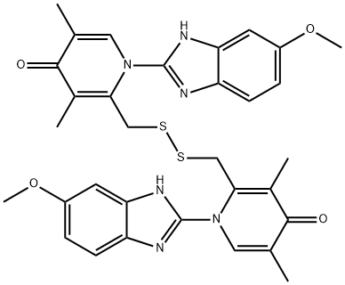 2,2'-(disulfanediylbis(methylene))bis(1-(5-methoxy-1H-benzo[d]imidazol-2-yl)-3,5-dimethylpyridin-4(1H)-one) 구조식 이미지