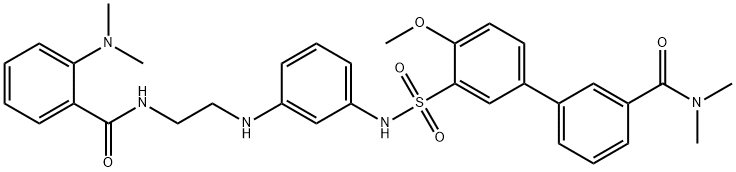 [1,1'-Biphenyl]-3-carboxamide, 3'-[[[3-[[2-[[2-(dimethylamino)benzoyl]amino]ethyl]amino]phenyl]amino]sulfonyl]-4'-methoxy-N,N-dimethyl- 구조식 이미지