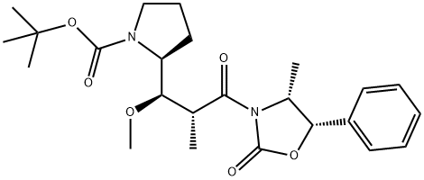 1-Pyrrolidinecarboxylic acid, 2-[(1R,2R)-1-methoxy-2-methyl-3-[(4R,5S)-4-methyl-2-oxo-5-phenyl-3-oxazolidinyl]-3-oxopropyl]-, 1,1-dimethylethyl ester, (2S)- Structure