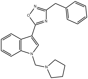 1H-Indole, 3-[3-(phenylmethyl)-1,2,4-oxadiazol-5-yl]-1-(1-pyrrolidinylmethyl)- Structure