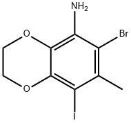 1,4-Benzodioxin-5-amine, 6-bromo-2,3-dihydro-8-iodo-7-methyl- Structure