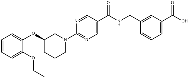 Benzoic acid, 3-[[[[2-[(3R)-3-(2-ethoxyphenoxy)-1-piperidinyl]-5-pyrimidinyl]carbonyl]amino]methyl]- 구조식 이미지