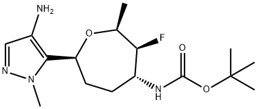 Carbamic acid, N-[(2S,3S,4R,7S)-7-(4-amino-1-methyl-1H-pyrazol-5-yl)-3-fluoro-2-methyl-4-oxepanyl]-, 1,1-dimethylethyl ester Structure