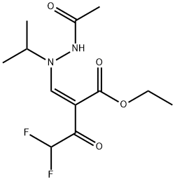 Butanoic acid, 2-[[2-acetyl-1-(1-methylethyl)hydrazinyl]methylene]-4,4-difluoro-3-oxo-, ethyl ester, (2Z)- Structure