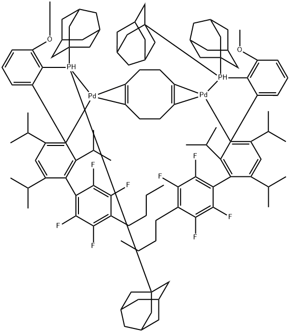 Palladium, bis[[4''-butyl-2'',3'',5'',6''-tetrafluoro-3-methoxy-2',4',6'-tris(1-methylethyl)[1,1':3',1''-terphenyl]-2-yl-κC1']bis(tricyclo[3.3.1.13,7]dec-1-yl)phosphine-κP][μ-[(1,2-η:5,6-η)-1,5-cyclooctadiene]]di-, stereoisomer Structure