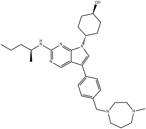 Cyclohexanol, 4-[5-[4-[(hexahydro-4-methyl-1H-1,4-diazepin-1-yl)methyl]phenyl]-2-[[(1S)-1-methylbutyl]amino]-7H-pyrrolo[2,3-d]pyrimidin-7-yl]-, trans- Structure