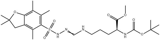 L-Ornithine, N5-[[[(2,3-dihydro-2,2,4,6,7-pentamethyl-5-benzofuranyl)sulfonyl]amino]iminomethyl]-N2-[(1,1-dimethylethoxy)carbonyl]-, methyl ester Structure