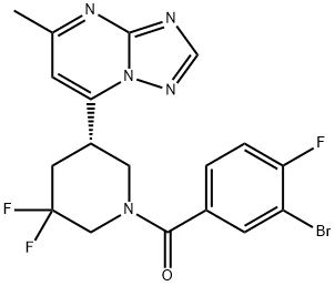 Methanone, (3-bromo-4-fluorophenyl)[(5S)-3,3-difluoro-5-(5-methyl[1,2,4]triazolo[1,5-a]pyrimidin-7-yl)-1-piperidinyl]- Structure