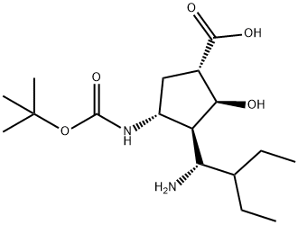 Cyclopentanecarboxylic acid, 3-[(1S)-1-amino-2-ethylbutyl]-4-[[(1,1-dimethylethoxy)carbonyl]amino]-2-hydroxy-, (1S,2S,3S,4R)- Structure
