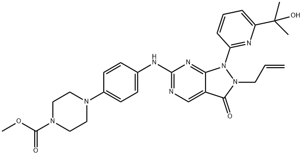 1-Piperazinecarboxylic acid, 4-[4-[[2,3-dihydro-1-[6-(1-hydroxy-1-methylethyl)-2-pyridinyl]-3-oxo-2-(2-propen-1-yl)-1H-pyrazolo[3,4-d]pyrimidin-6-yl]amino]phenyl]-, methyl ester Structure