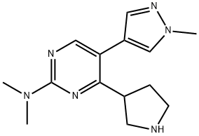 2-Pyrimidinamine, N,N-dimethyl-5-(1-methyl-1H-pyrazol-4-yl)-4-(3-pyrrolidinyl)- Structure