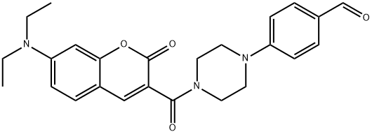 Benzaldehyde, 4-[4-[[7-(diethylamino)-2-oxo-2H-1-benzopyran-3-yl]carbonyl]-1-piperazinyl]- Structure