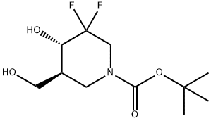 tert-butyl Trans-3,3-difluoro-4-hydroxy-5-(hydroxymethyl)piperidine-1-carboxylate racemate 구조식 이미지