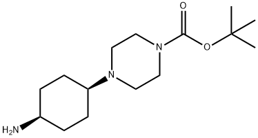 1-Piperazinecarboxylic acid, 4-(cis-4-aminocyclohexyl)-, 1,1-dimethylethyl ester Structure