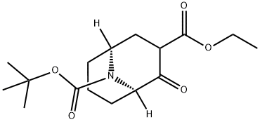 9-Azabicyclo[3.3.1]nonane-3,9-dicarboxylic acid, 2-oxo-, 9-(1,1-dimethylethyl) 3-ethyl ester, (1R,5S)- Structure