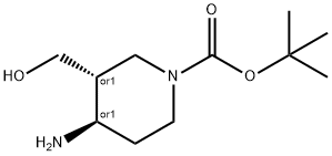 1-Piperidinecarboxylic acid, 4-amino-3-(hydroxymethyl)-, 1,1-dimethylethyl ester, (3R,4R)-rel- 구조식 이미지