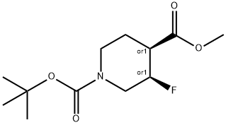 (3,4)-Cis-1-tert-butyl 4-methyl 3-fluoropiperidine-1,4-dicarboxylate racemate 구조식 이미지