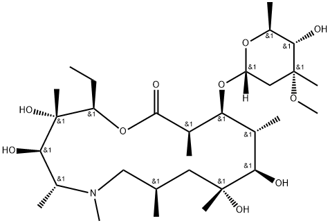 1-Oxa-6-azacyclopentadecan-15-one, 13-[(2,6-dideoxy-3-C-methyl-3-O-methyl-α-L-ribo-hexopyranosyl)oxy]-2-ethyl-3,4,10,11-tetrahydroxy-3,5,6,8,10,12,14-heptamethyl-, (2R,3S,4R,5R,8R,10R,11R,12R,13S,14R)- 구조식 이미지