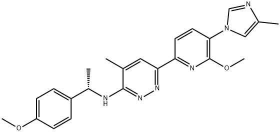 3-Pyridazinamine, 6-[6-methoxy-5-(4-methyl-1H-imidazol-1-yl)-2-pyridinyl]-N-[(1S)-1-(4-methoxyphenyl)ethyl]-4-methyl- Structure