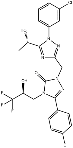 3H-1,2,4-Triazol-3-one, 5-(4-chlorophenyl)-2-[[1-(3-chlorophenyl)-5-[(1S)-1-hydroxyethyl]-1H-1,2,4-triazol-3-yl]methyl]-2,4-dihydro-4-[(2S)-3,3,3-trifluoro-2-hydroxypropyl]- 구조식 이미지