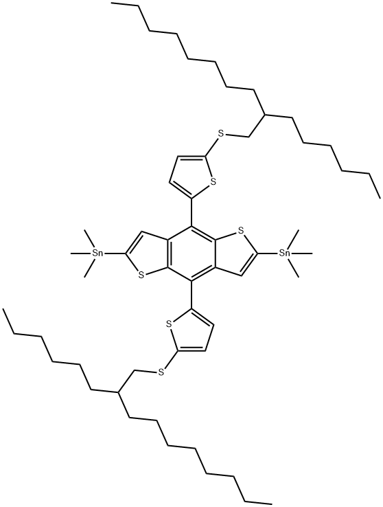 (4,8-bis(5-((2-hexyldecyl)thio)thiophen-2-yl)benzo[1,2-b:4,5-b']dithiophene-2,6-diyl)bis(trimethylstannane) 구조식 이미지