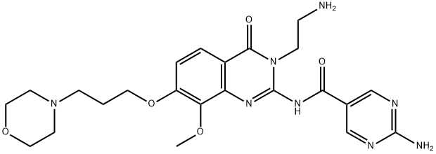 5-Pyrimidinecarboxamide, 2-amino-N-[3-(2-aminoethyl)-3,4-dihydro-8-methoxy-7-[3-(4-morpholinyl)propoxy]-4-oxo-2-quinazolinyl]- Structure