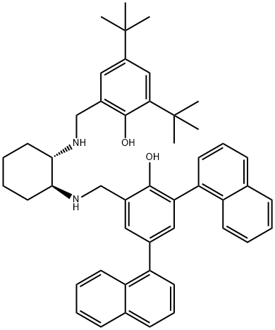 Phenol, 2,4-bis(1,1-dimethylethyl)-6-[[[(1S,2S)-2-[[(2-hydroxy-3,5-di-1-naphthalenylphenyl)methyl]amino]cyclohexyl]amino]methyl]- Structure