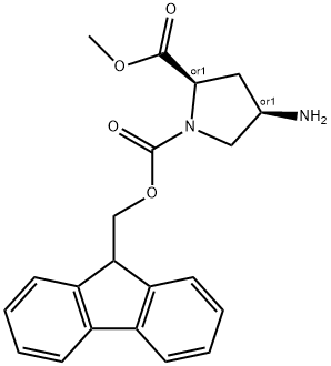 1,2-Pyrrolidinedicarboxylic acid, 4-amino-, 1-(9H-fluoren-9-ylmethyl) 2-methyl ester, (2R,4R)-rel- Structure