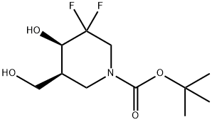 tert-butyl Cis-3,3-difluoro-4-hydroxy-5-(hydroxymethyl)piperidine-1-carboxylate racemate 구조식 이미지