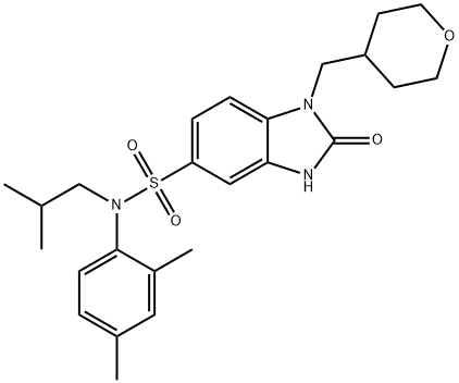 1H-Benzimidazole-5-sulfonamide, N-(2,4-dimethylphenyl)-2,3-dihydro-N-(2-methylpropyl)-2-oxo-1-[(tetrahydro-2H-pyran-4-yl)methyl]- Structure