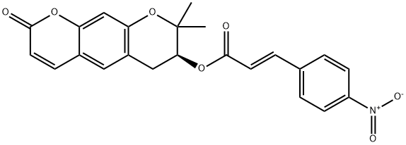 2-Propenoic acid, 3-(4-nitrophenyl)-, (7S)-7,8-dihydro-8,8-dimethyl-2-oxo-2H,6H-benzo[1,2-b:5,4-b']dipyran-7-yl ester, (2E)- 구조식 이미지