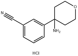 Benzonitrile, 3-(4-aminotetrahydro-2H-pyran-4-yl)-, hydrochloride (1:1) Structure