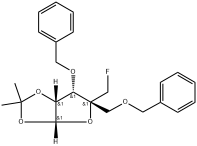 (3aR,5R,6S,6aR)-6-(benzyloxy)-5-((benzyloxy)methyl)-5-(fluoromethyl)-2,2-dimethyltetrahydrofuro[2,3-d][1,3]dioxole 구조식 이미지